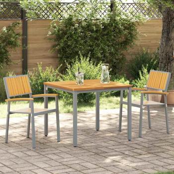 ARDEBO.de - Outdoor-Stühle 2er Set Stapelbar Grau Massivholz Akazie und Metall