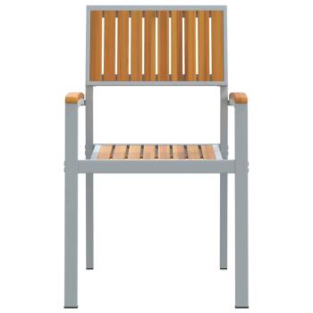 Outdoor-Stühle 2er Set Stapelbar Grau Massivholz Akazie und Metall