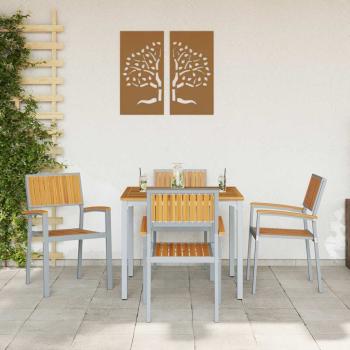 Outdoor Stühle 4 Stück Stapelbar Grau Massivholz Akazie und Metall