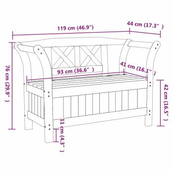 Gartenstauraum Bank Akazie 119x76x44 cm Massivholz Kiefer
