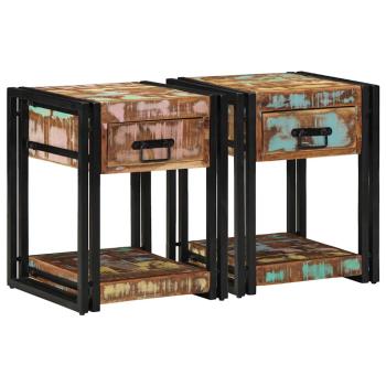 ARDEBO.de - Nachttische 2er Set 40x40x50 cm aus Massivholz Altholz