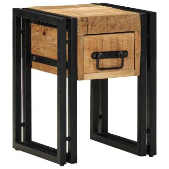 ARDEBO.de - Beistelltisch mit Schublade Schwarz 30x30x40 cm Massivholz Mango
