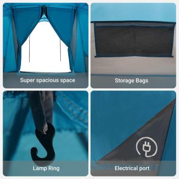 Familienzelt mit Fenstern Kuppel Blau für 4 Personen Wasserdicht