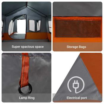 Camping-Zelt mit Fenstern Grau und Orange für 10 Personen Wasserdicht