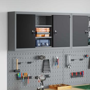 ARDEBO.de - Werkzeugschrank Wandmontage mit Lochplatte Schwarz 100x20x55 cm Stahl