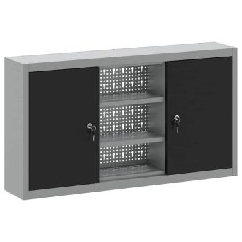 Werkzeugschrank Wandmontage mit Lochplatte Schwarz 100x20x55 cm Stahl