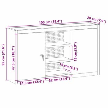 Werkzeugschrank Wandmontage mit Lochplatte Schwarz 100x20x55 cm Stahl
