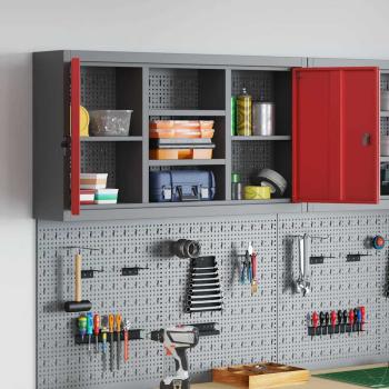 Werkzeugschrank mit Regal Rot und Grau 100 x 20 x 55 cm Stahl