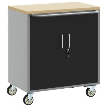 Werkzeugschrank mit Rollen und abschließbar Schwarz 75x45x85 cm Stahl
