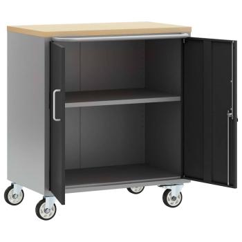 Werkzeugschrank mit Rollen und abschließbar Schwarz 75x45x85 cm Stahl