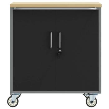 Werkzeugschrank mit Rollen und abschließbar Schwarz 75x45x85 cm Stahl