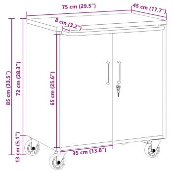 Werkzeugschrank mit Rädern und abschließbar Rot 75x45x85 cm Stahl