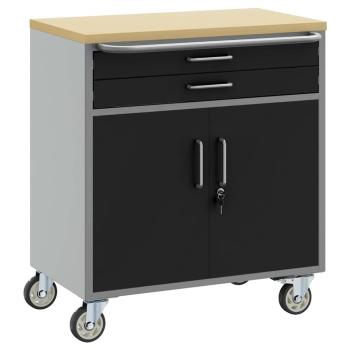 Werkzeugschrank mit Rollen und Schloss Schwarz 75x45x85 cm Stahl
