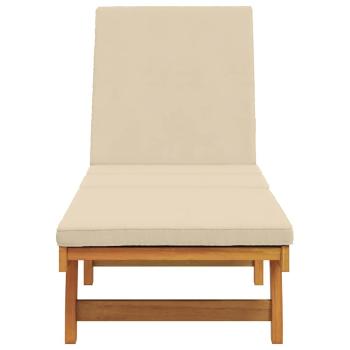 Sonnenliege mit Rädern und Kissen in Beige aus Massivholz