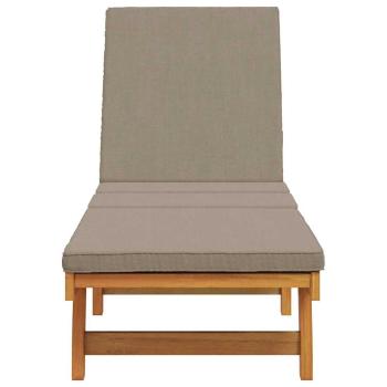 Sonnenliege mit Rädern und Kissen in Taupe aus Massivholz