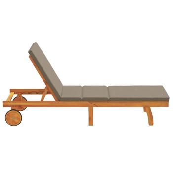 Sonnenliege mit Rädern und Kissen in Taupe aus Massivholz