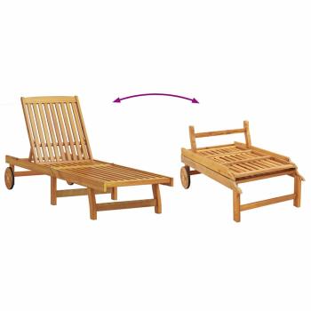 Sonnenliege mit Rädern und Kissen in Taupe aus Massivholz