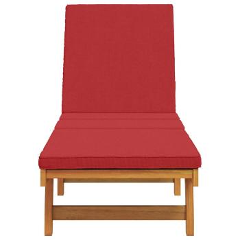 Sonnenliege mit Rädern und Kissen in Rot aus Massivholz