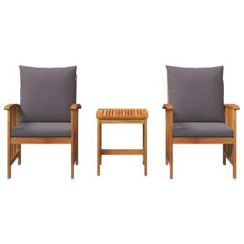 3-teiliges Gartenlounge-Set mit Kissen aus massivem Akazienholz