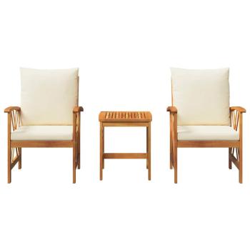 3-teiliges Gartenlounge-Set mit Kissen aus massivem Akazienholz