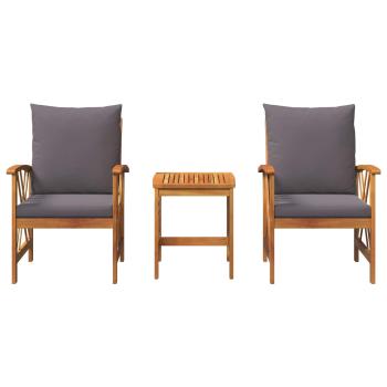 3-teiliges Garten-Lounge-Set mit Kissen aus solidem Akazienholz