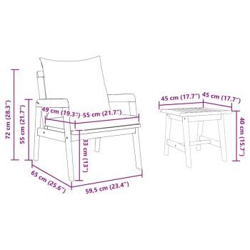 Bistro-Set mit Kissen aus massivem Akazienholz, 3-teilig