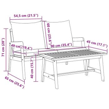 2-teiliges Bistro-Set mit Kissen aus massivem Akazienholz