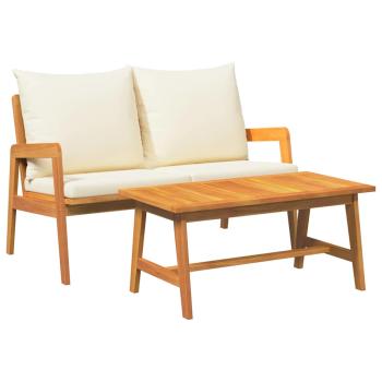 2-teiliges Bistro-Set mit Kissen aus massivem Akazienholz