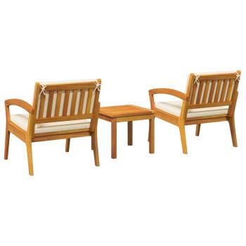 3-teiliges Bistro-Set mit Kissen aus massiven Akazienholz
