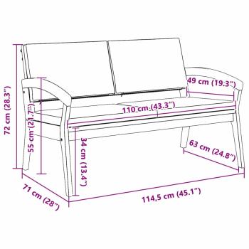 Gartenbank mit Kissen 115x70x72 cm aus massivem Akazienholz