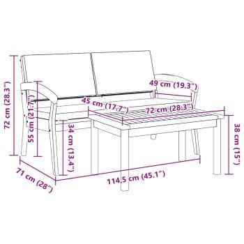 2-teiliges Bistro-Set mit Kissen aus massivem Akazienholz