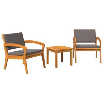 3-teiliges Bistro-Set mit Kissen aus massivem Akazienholz