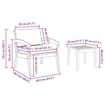 3-teiliges Bistro-Set mit Kissen aus massivem Akazienholz