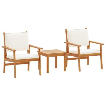 3-teiliges Garten-Bistro-Set mit Kissen aus massivem Akazienholz