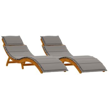 Sonnenliegen mit Kissen 2er Set Dunkelgrau Akazienholz