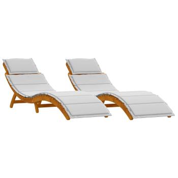 Sonnenliege Set von 2 Braun, Hellgrau Massivholz Akazie, Stoff