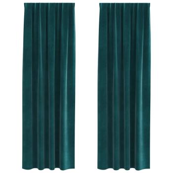 Verdunkelungsvorhänge mit Oberband 2 Stk Dunkelgrüner Samt