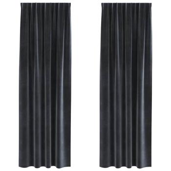 Verdunkelungsvorhänge mit oberen Bändern 2 Stück Dunkelgrau Samt