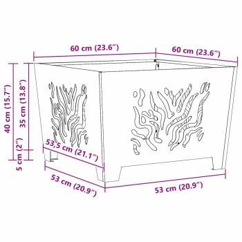 Feuerstelle Quadrat Schwarz 60x60x40 cm Stahl