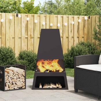 ARDEBO.de - Feuerstelle mit Holzlager Schwarz 60x35x100 cm Stahl