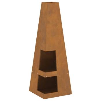 Feuerstelle mit Holzlager 35x35x100 cm Wetterstahl