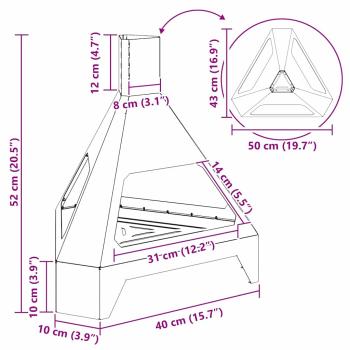 Feuerstelle mit Chimney 50x43x52 cm Wetterstahl