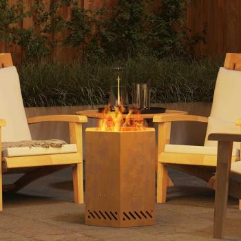 rauchfreier Feuerring hexagonal 38x38x51 cm wetterfester Stahl