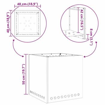 Rauchfreier Feuerstelle Quadrat Schwarz 48x48x50 cm Stahl