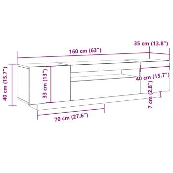 TV-Schrank mit LED-Lichtern, Schwarz Eiche, 160x35x40 cm, Holzwerkstoff