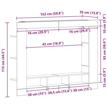 TV-Schrank Wandmontiert Schwarz Eiche 152x22x113 cm