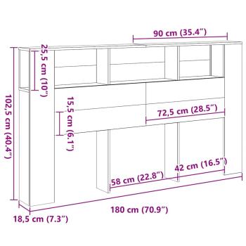 Kopfteilkabinett in schwarzem Eichenholz - 180x18.5x102.5 cm