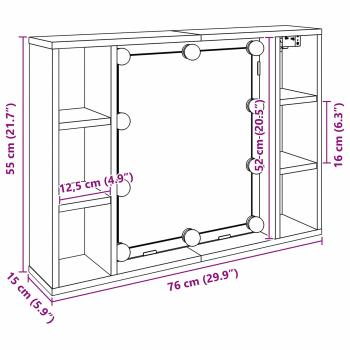 LED-Spiegelschrank - Schwarzer Eiche - 76x15x55 cm - Aus Holzwerkstoff gefertigt
