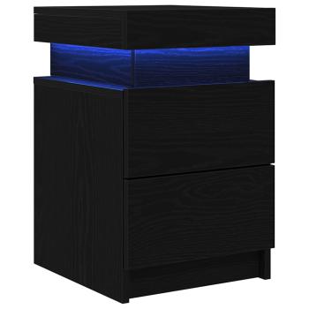 Nachttisch mit LED-Lichtern Schwarz Eiche 35x39x55 cm