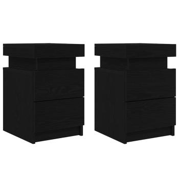 Nachttisch mit LED-Lichtern 2 Stück Schwarz Eiche 35x39x55 cm